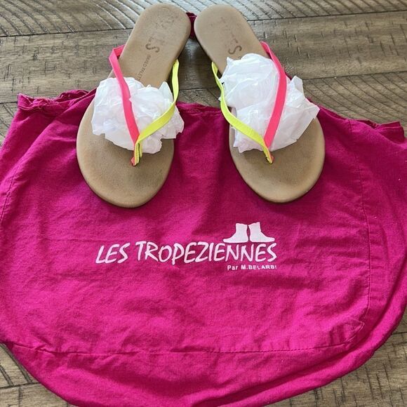 South of France 🇫🇷 Chic! Neon Pink & Yellow Chic Les Tropeziennes Sandals 🩴 - Picture 5 of 17